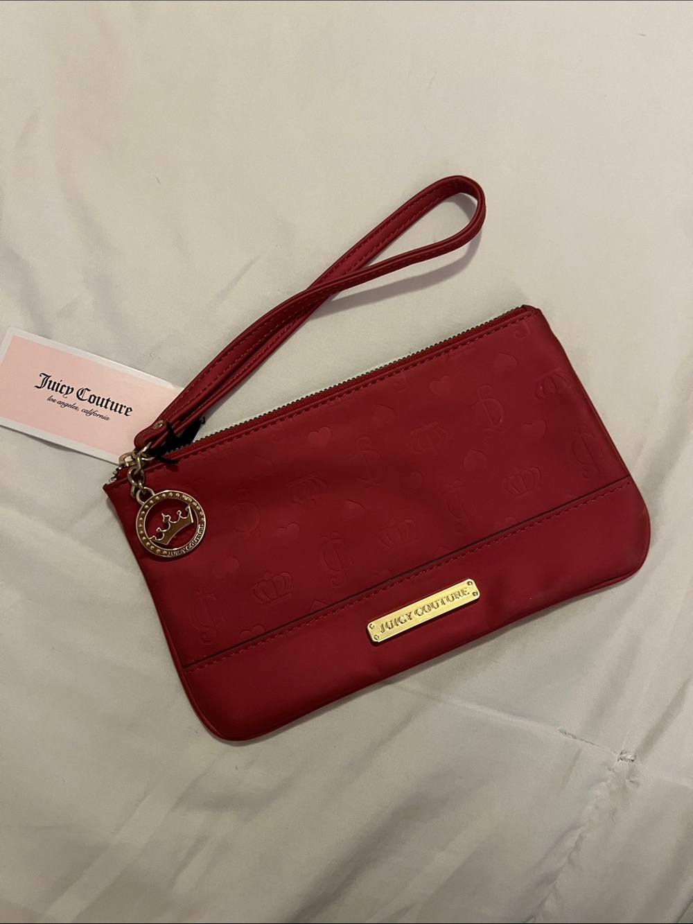 Juicy Couture Red Embossed Logo Wristlet Clutch with Gold Accent